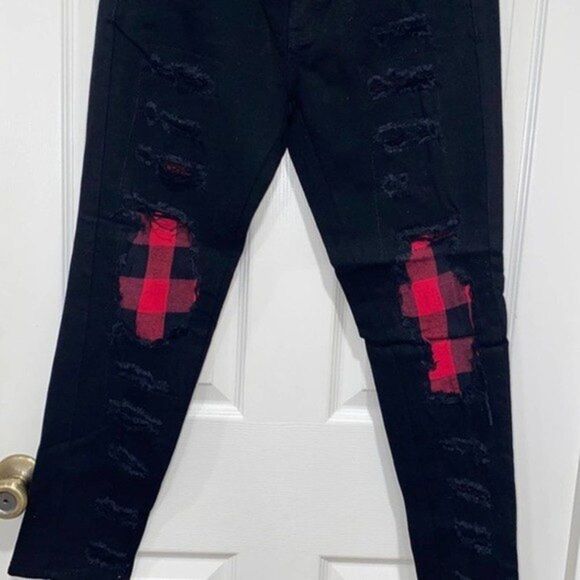 LF CARMAR Womens Sz 26 Black Patch Jeans Black - Picture 4 of 7